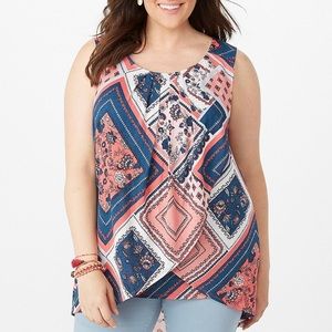 🤩HP🤩 PLUS SIZE PRINTED HIGH-LOW TULIP-HEM TOP